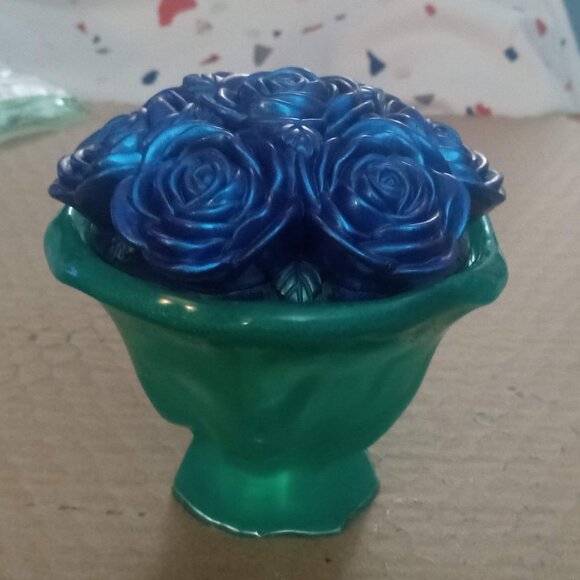 Handmade Blue and Green Rose Bouquet Trinket Box - Picture 1 of 5